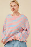 HY8993W Pink Mix Womens Ultra Soft Multicolor Stripe Pullover Sweater Front