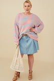 HY8993W Pink Mix Womens Ultra Soft Multicolor Stripe Pullover Sweater Front 2