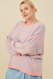 HY8993W Pink Mix Womens Ultra Soft Multicolor Stripe Pullover Sweater Side