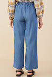 HY9146 Mid Denim Womens Pleated Detail Wide Leg Tencel Pants Back