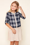 G2007 Navy Mix Girls Button Up Plaid Shirt Dress Front