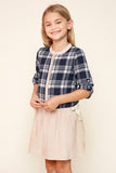 G2007 Navy Mix Girls Button Up Plaid Shirt Dress Pose