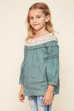 G3052 Khaki Denim Lace Peasant Top Side