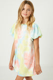 G9228-MULTI Tie Dye Puff Sleeve Mini Shirt Dress Front