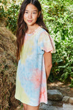 G9228-MULTI Tie Dye Puff Sleeve Mini Shirt Dress Editorial