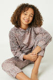 GJ3190 Violet Girls Shiny Leopard Print Hoodie Pose