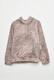 GJ3190 Violet Girls Shiny Leopard Print Hoodie Flat Front