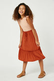 GJ3525 RUST Girls Ruffled Knit Elastic Waist Midi Skirt  Full Body