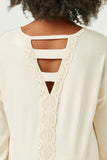 GJ3528 CREAM Girls Lace Trim Back Long Sleeve Knit Top Back