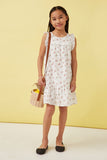 GK1038 OFF WHITE Girls Ditsy Floral Square Lace Bib Dress Full Body