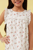 GK1038 OFF WHITE Girls Ditsy Floral Square Lace Bib Dress Detail