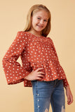 GK1456 Rose Girls Heart Print Tiered Trumpet Sleeve Top Pose