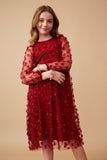 Floral Applique Long Sleeve Mesh Dress