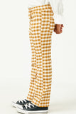 GN4257 MUSTARD Girls Button Closure Stretch Checkered Pants Side