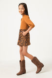 GN4279 LEOPARD Girls Brushed Corduroy Patch Pocket Leopard Skirt Side