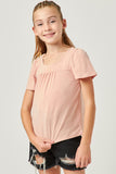 GN4526 MAUVE Girls Textured Knit Short Sleeve Top Front