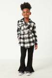 GY5152 BLACK Girls Plaid Belted Long Length Shacket Full Body