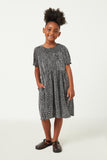 GY5467 SILVER Girls Metallic Animal Print Knit Dress Front