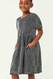 GY5467 SILVER Girls Metallic Animal Print Knit Dress Side