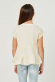 GY5642 CREAM Girls Textured Tiered Peplum Knit Top Back