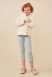 GY6329 Cream Girls Chenille Padded Hooded Jacket Full Body