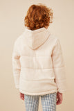 GY6329 Cream Girls Chenille Padded Hooded Jacket Back