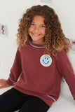 Contrast Stitch Smiley Patch French Terry Sweatshirt