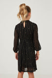 GY6409 Black Girls Foiled Star Striped Long Sleeve Dress Back