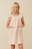 GY6433 PINK Girls Ruffled Flutter Sleeve Square Neck Pocket Dress Front