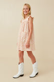 GY6433 PINK Girls Ruffled Flutter Sleeve Square Neck Pocket Dress Side