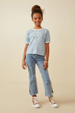 GY6783 Blue Girls Smiley Face Print Contrast Ringer Tee Full Body