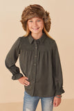 Girls Smocked Yoke Garment Washed Tencel Tunic Pose