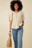 Womens Seersucker Textured Puff Sleeve Top