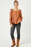 Womens Ruffle Shoulder Long Sleeve Top