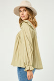 HN4008 SAGE Womens Ruffle Shoulder Square Neck Long Sleeve Top Side