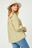 HN4008 SAGE Womens Ruffle Shoulder Square Neck Long Sleeve Top Back