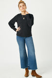 Textured Rib Exaggerated Cuff Knit Top