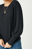 HN4155 BLACK Womens Textured Rib Exaggerated Cuff Knit Top Side