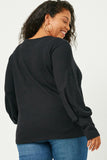 HN4155W BLACK Plus Textured Rib Exaggerated Cuff Knit Top Back