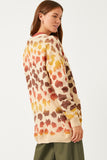 HY5194 RUST_MIX Womens Multi Color Leopard Open Sweater Cardigan