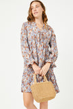 Womens V Neck Long Sleeve Cinched Floral Dress