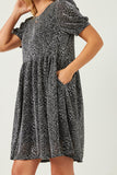 HY5467 SILVER Womens Metallic Animal Print Knit Dress Detail