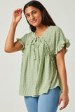 Womens Textured Ruffle Seamed Tassel Tie Top