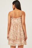 HY5850 PINK Womens Romantic Floral Ruffled Tie Detail Sleeveless Tank Dress Back