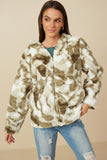 Womens Camo Print Plush Hooded Jacket